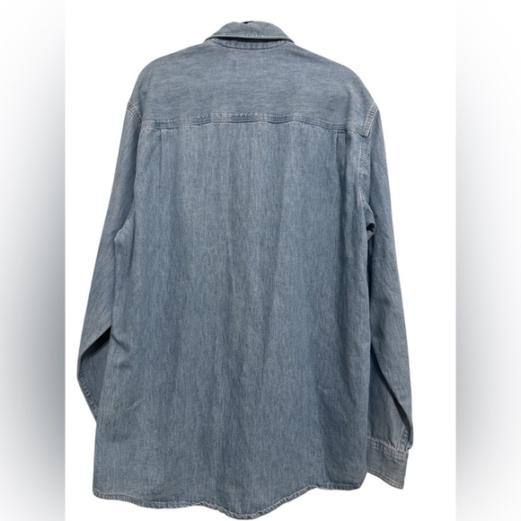 Eddie Bauer Mens Large Tall Denim‎ Shirt Embroidered Fly Fishing Flies Button Up - Picture 4 of 7